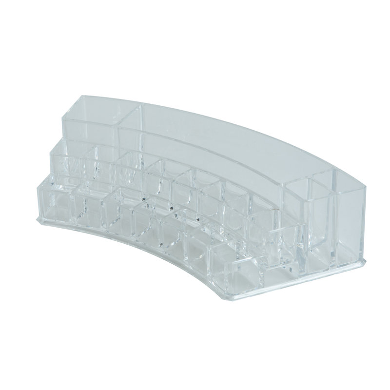 Clear Acrylic 19-Section Curved Cosmetic and Jewelry Organizer
