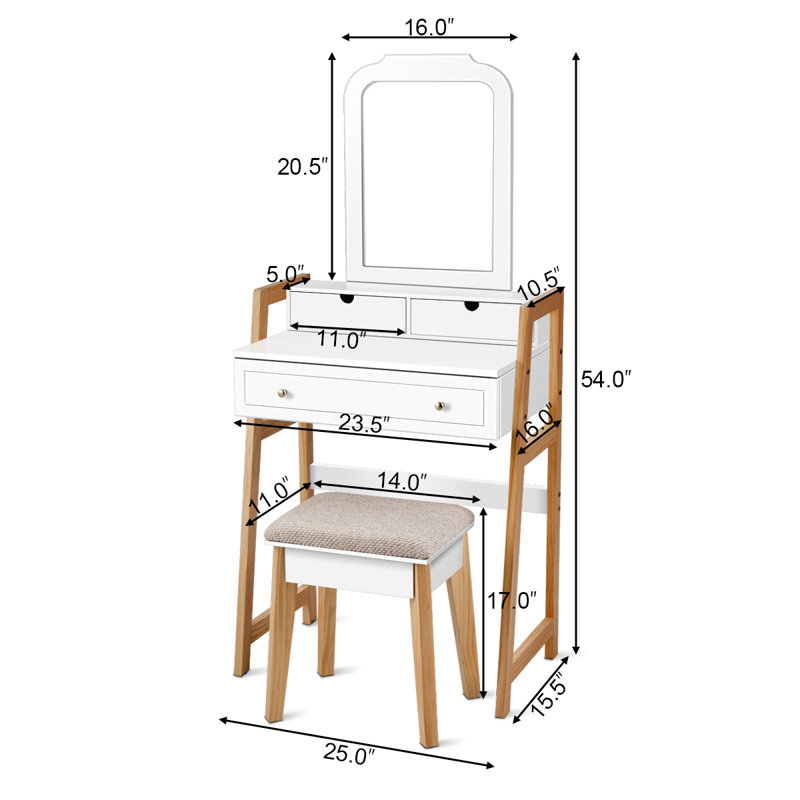 Ensemble coiffeuse avec tabouret et miroir Ansgard