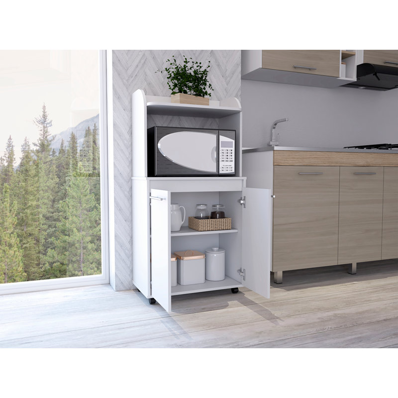 Chariot de cuisine, tablette ouverte, armoire à deux portes, deux tablettes intérieures