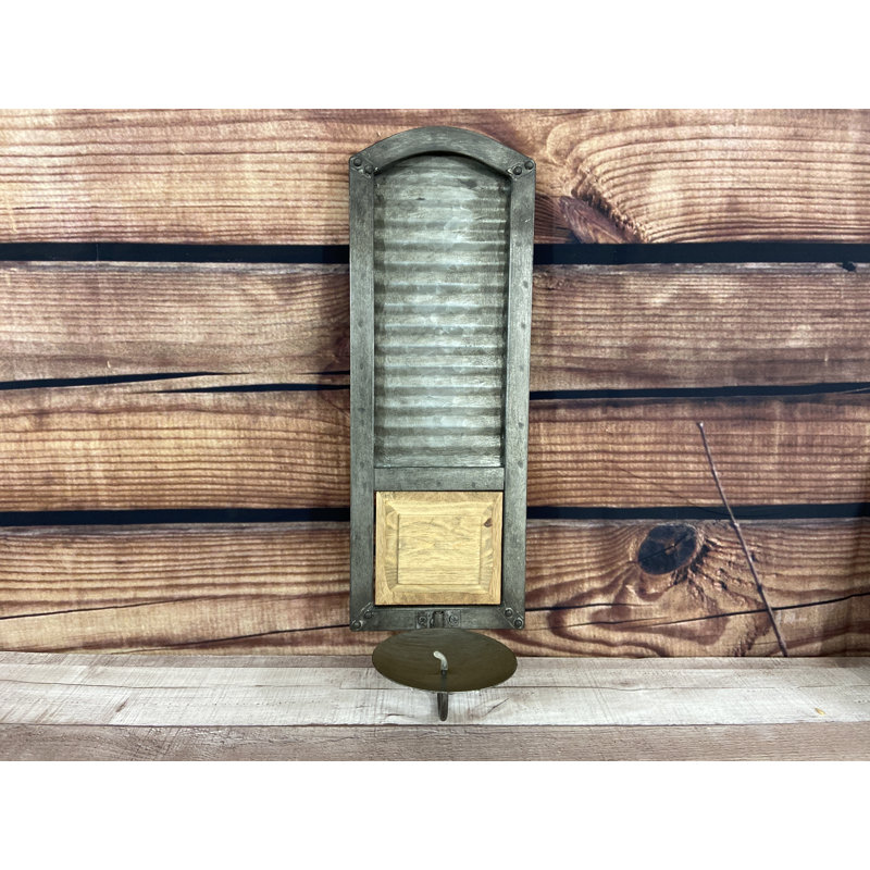 Metal Washboard Pillar Candle Sconce