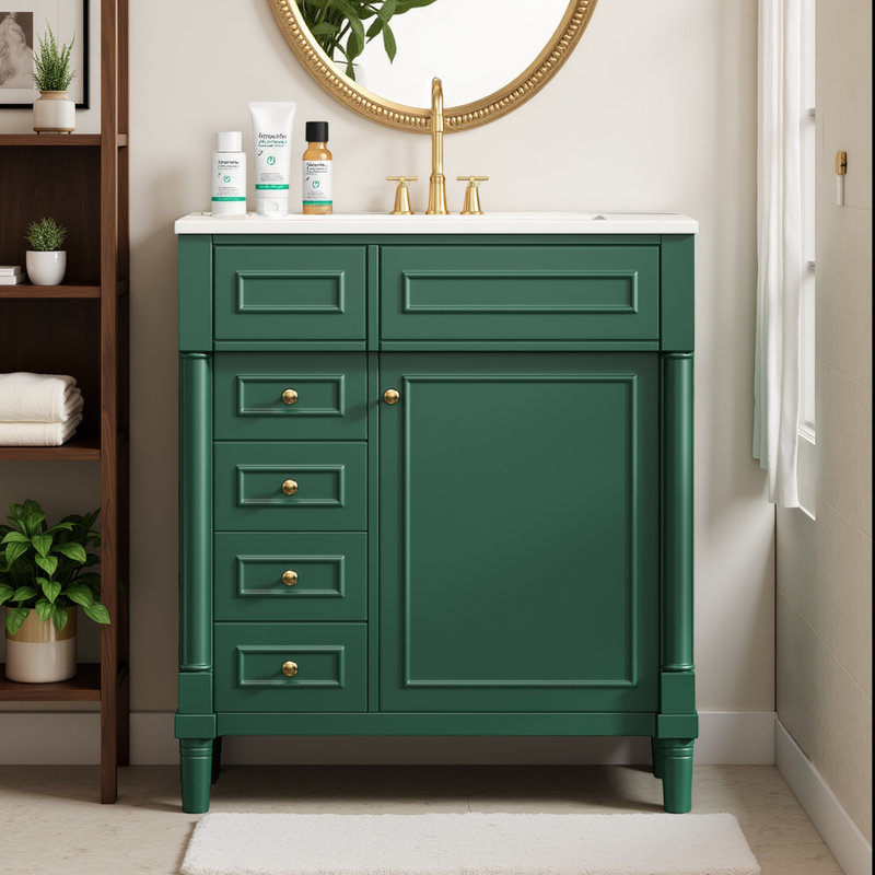 Meuble-lavabo 30 po avec comptoir en céramique, Vert