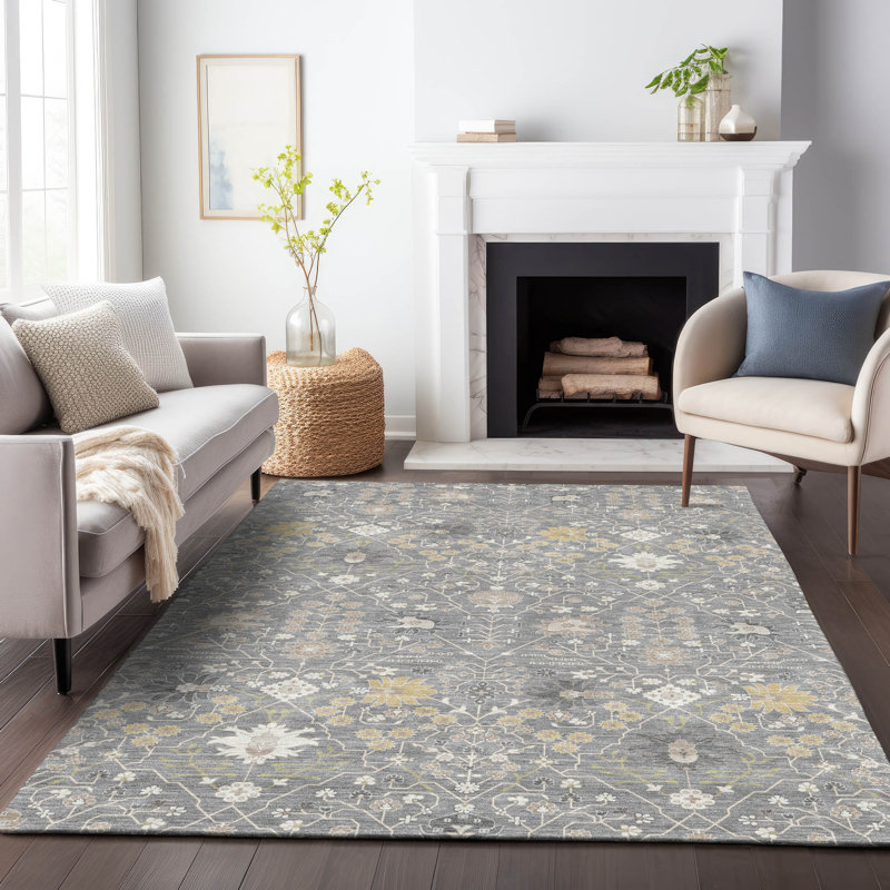 Gray Flat Woven Synthetic Washable Area Rug, 5' x 7'6"