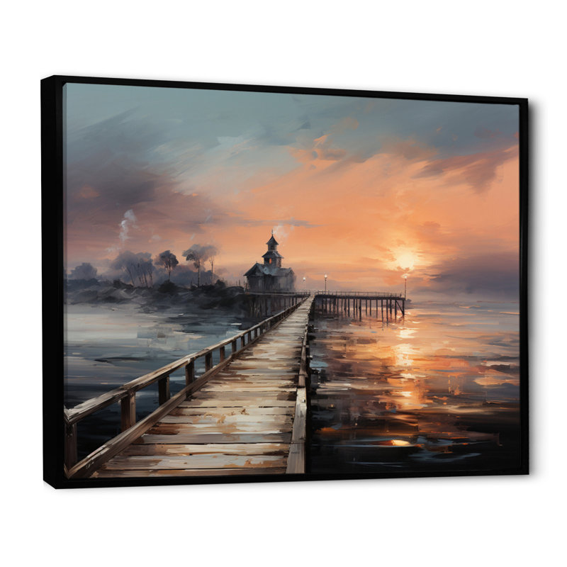 «Pier Misty», art mural sur toile, «Misty Morning», Cadre flottant noir, H 12 po x l 20 po x P 1 po