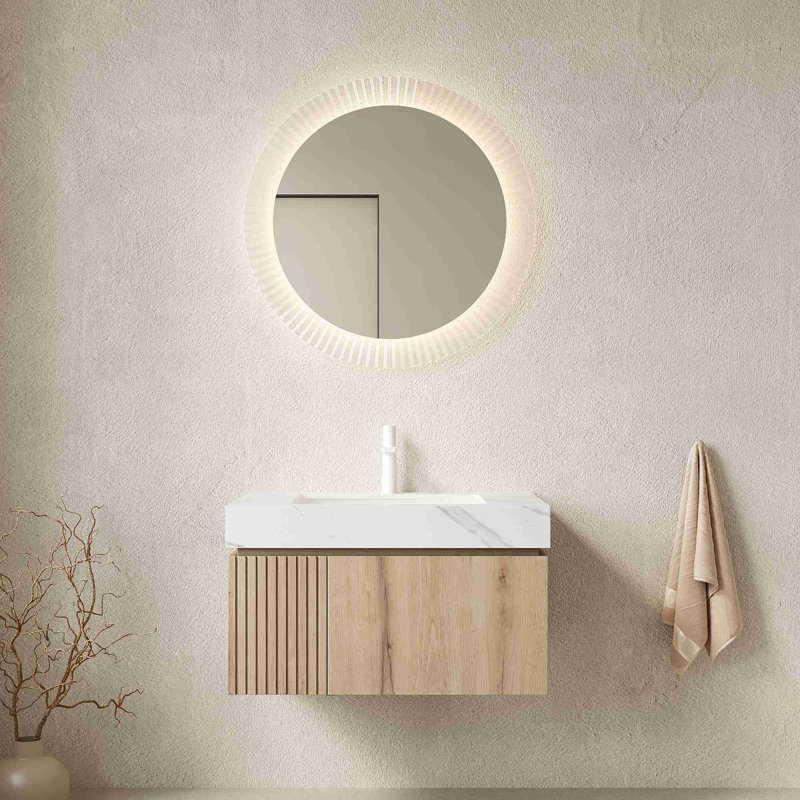 Meuble-lavabo de salle de bain avec rangement, 30", Chêne blanc