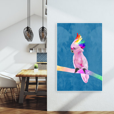 Pink Rainbow Parrot Colorful Modern Vibrant Bird Nature Tropical Wall Art Print 1 Piece Wrapped Canvas Wall Art