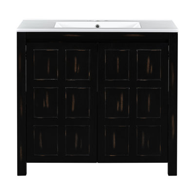 Bathroom Vanity 72" With Double Sinks - Retro , Solid Wood, Concealed Handles, Easy Installation And Soft-Close Doors Finish Cabinet For Stylish Bathrooms