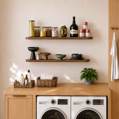 Set of 2 36" Acacia Wood Floating Shelves Wall Mounted (Round Edge)