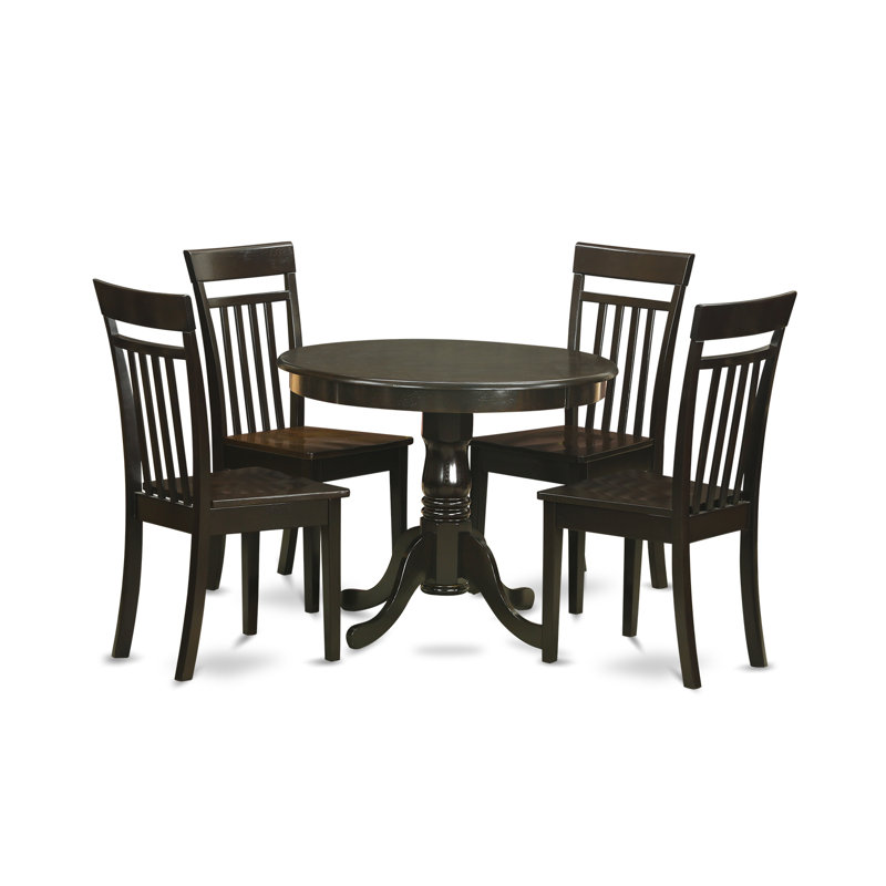 Ensemble de salle à manger 5 pièces comprenant une table de salle à manger ronde avec piédestal et 4 chaises en bois, Cappuccino