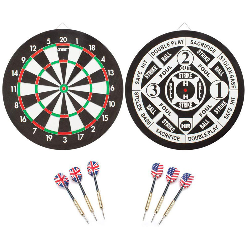 Ensemble de jeu de fléchettes de baseball en papier à double face 2 en 1 GSE 18 po x 1 po avec six fléchettes à pointe en acier 17G