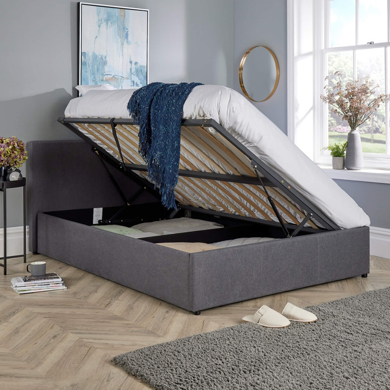 Oyibo Upholstered Grey Gas-lift Ottoman Storage Bed, King