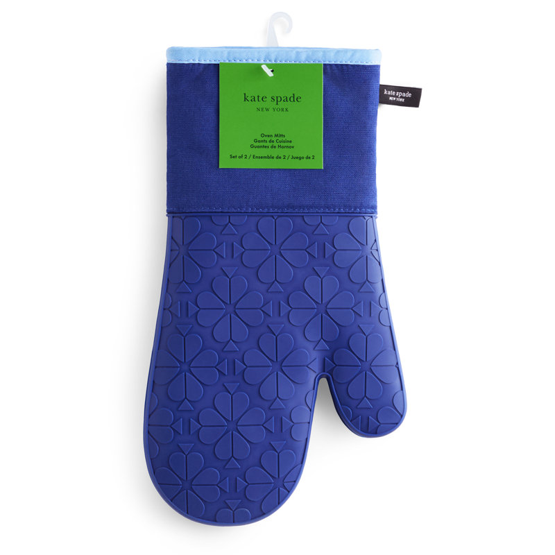 Kate Spade New York Spade Flower 7"x13" Soft Silicone Oven Mitt, Navy/Blue