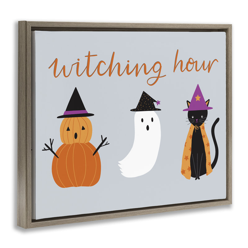 Adorable cadre flottant d'Halloween sorcière, design par Sazerelli Designs, H 17 po x l 21 po, Cadre flottant orme Montalcino