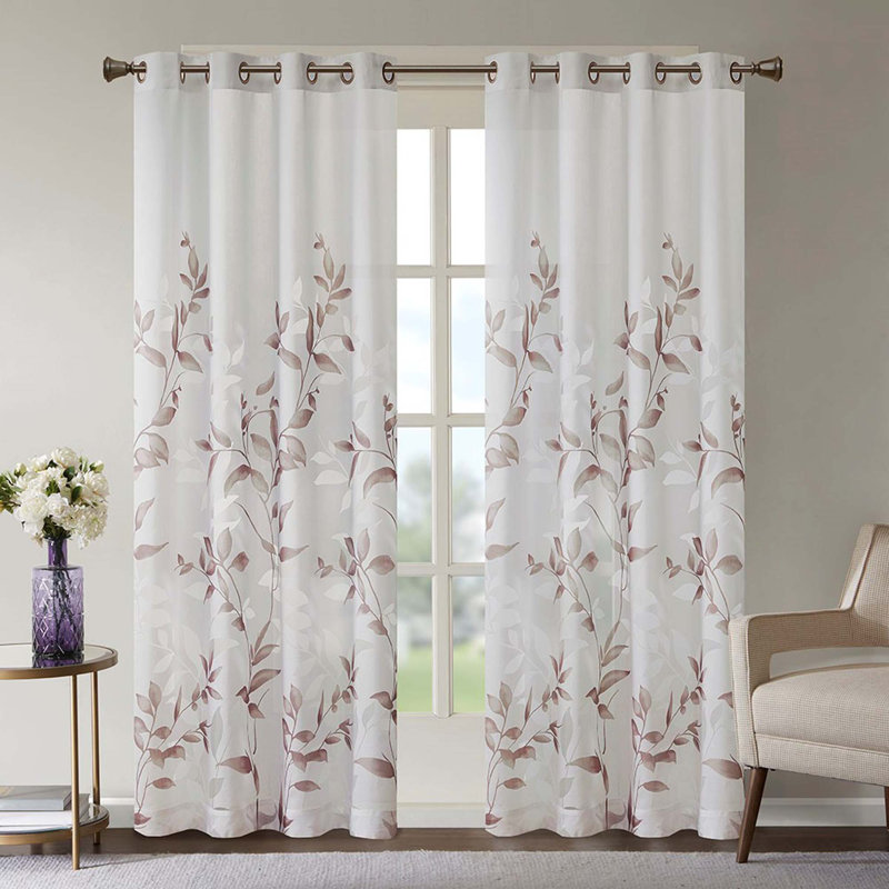Burnout Printed Curtain Panel(Only 1 Pc Panel), 50" W x 84" L, White/Pink