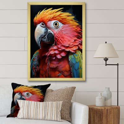 Jaune perroquet rouge, pointillisme coloré sur toile