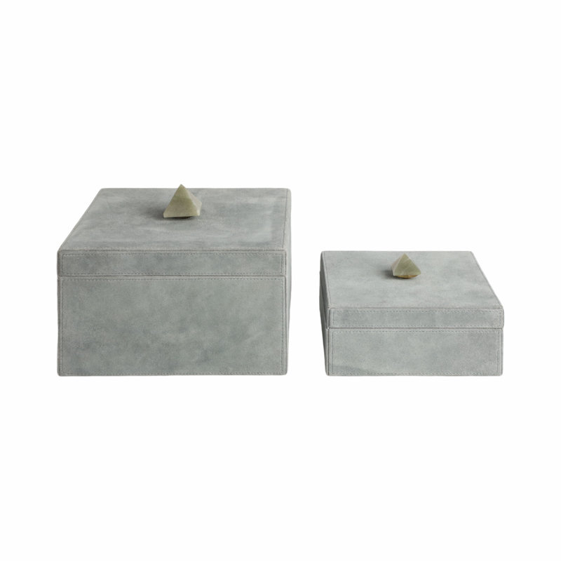 Sagebrook Home 2-Pieces Harcourt Suede Boxes With Stone Knob, Blue