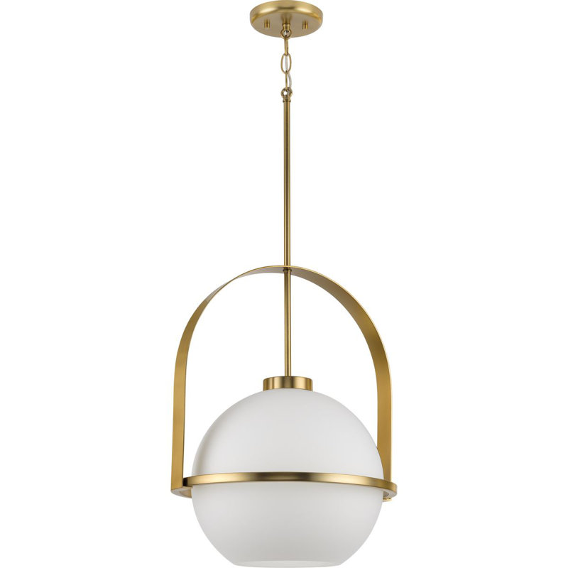 Luminaire suspendu en verre opale gravé à une lumière Mid-Century, Bronze brossé