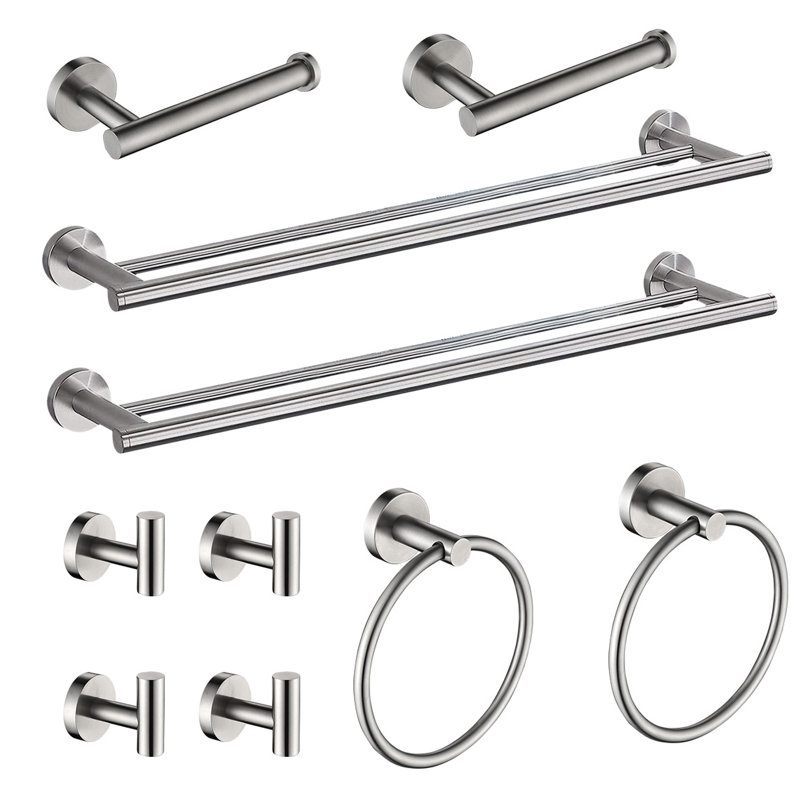 Ensemble de quincaillerie de salle de bain, accessoires de salle de bain, acier inoxydable, fixation murale, 10 pièces