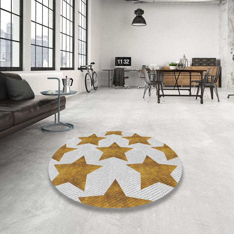 Tapis beige/orange à motifs, Rond 5 pi
