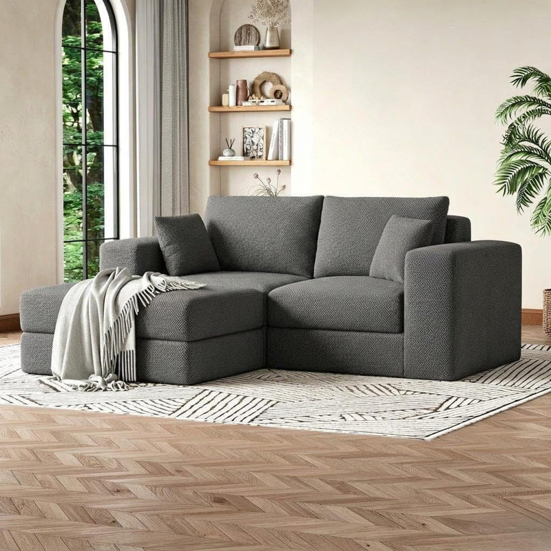 Canapé d'angle modulaire avec méridienne profonde, canapé en chenille en forme de L sans assemblage, agencement flexible