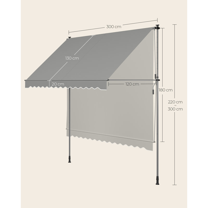 Dakota Fields 120cm W x 300cm D Polyester Cover Retractable Patio Awning, Grey