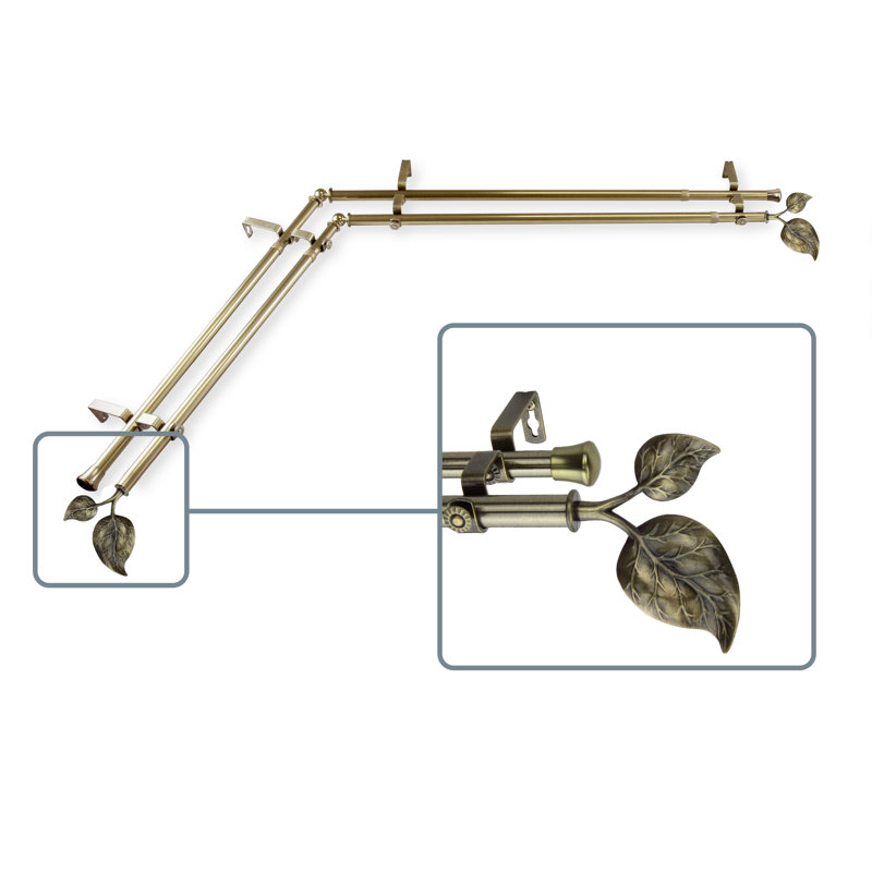 Sipp Double Curtain Rod, Antique Brass, 120" - 70"