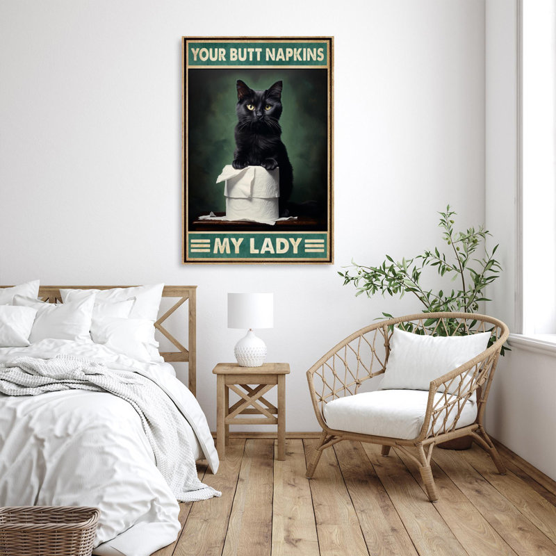 Chat noir, vos fesses, serviettes My Lady 1 - 1 pièce Re, chat noir, vos fesses, serviettes My Lady 1 - 1 pièce, impression sur toile tendue sur toile tendue