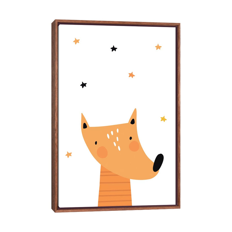 Renard - impression d'art graphique, H 40 po x l 26 po x P 1,5 po, Toile avec cadre brun, Pas de tapis