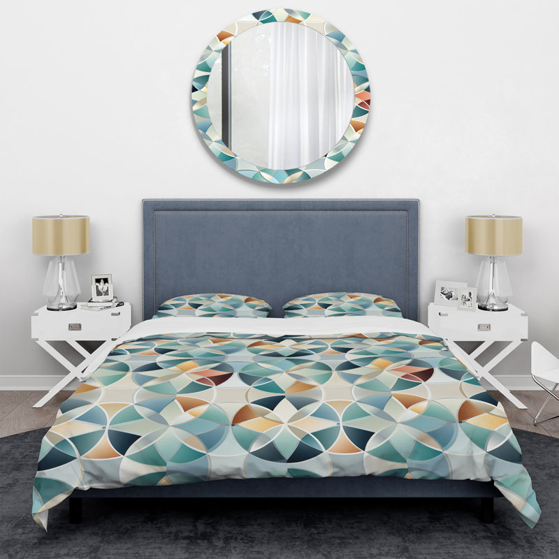Ensemble de housse de couette bleu et jaune Modern Mosaic I, Housse de couette simple + 1 taie décorative stan