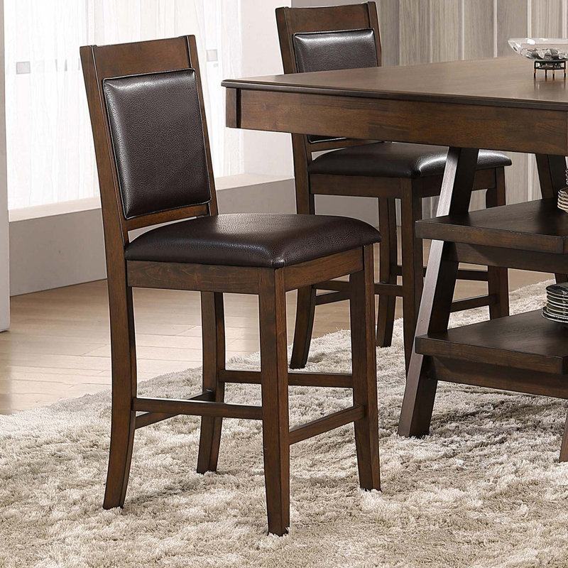 Dazmond Upholstered Faux Leather Counter Stool with Solid Wood Frame