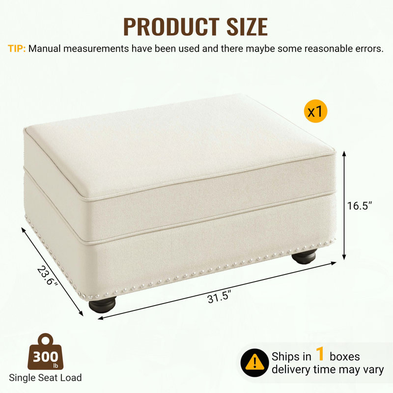 Velvet Ottoman for Modular Sofa Combinations, Beige White