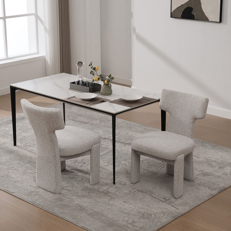Chaise de salle à manger rembourrée en chenille de 22,05 po de largeur avec pieds en bois d'hévéa, Beige