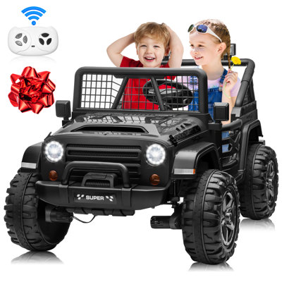 24V Kids Ride On Car 2 Seater, Black Electric Jeep with Remote Control, 4WD/2WD, Suspension, Bluetooth, Dual Seat Ride On for Toddlers