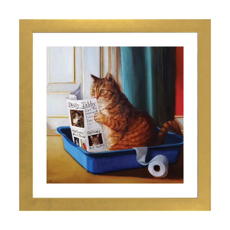 « Kitty Throne » par Lucia Heffernan-impression, Blanc, Papier encadré doré, H 16 po x l 16 po x P 1 po