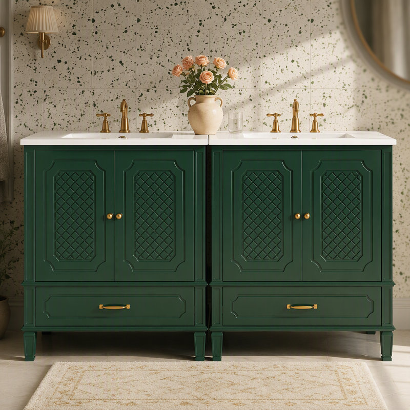 Ensemble de meuble-lavabo 60 po avec lavabo double 60 po, 2 armoires avec porte et 2 tiroirs, Green