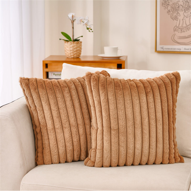 Faux Fur Reversible Throw Pillow, Brown, 20"H x 20"W