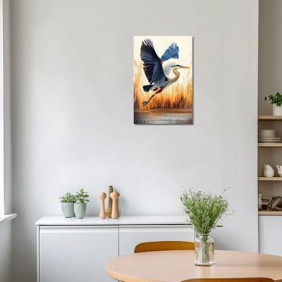Heron Wall Art Coastal Bird Poster Crane Canvas Prints Blue Heron Picture Autumn Reeds Painting For Bathroom Home Decor Framed (Blue, (20.00" X 30.00"))