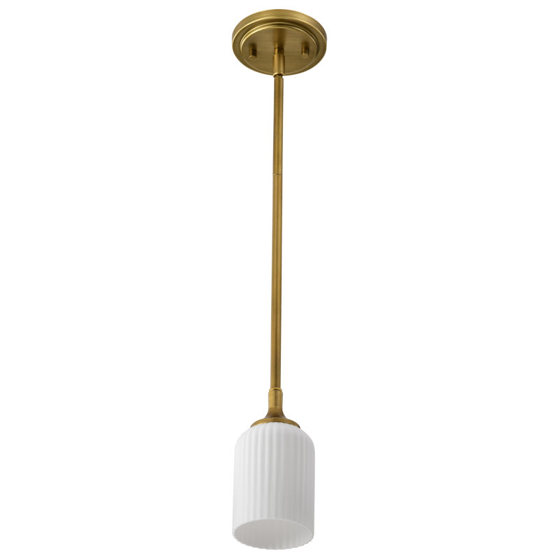 Stoffel - Pendant - Frosted Ribbed Glass, Natural Brass, 7.25" H x 5" W x 5" D