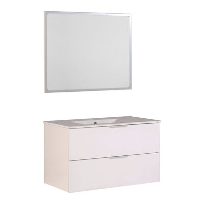 Ensemble de meuble-lavabo de salle de bain simple à fixation murale avec miroir 35" luxy
