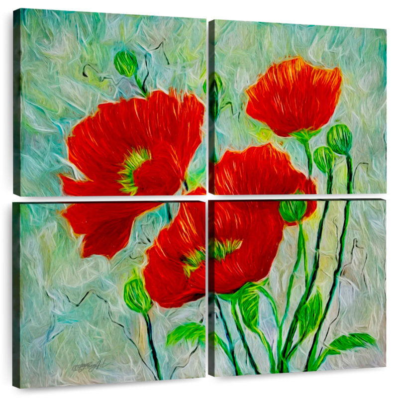 Harnek Red Poppies style contemporain, H 26 po x l 26 po