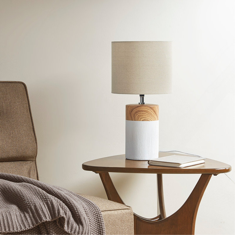 Textured Ceramic Table Lamp, White, Beige