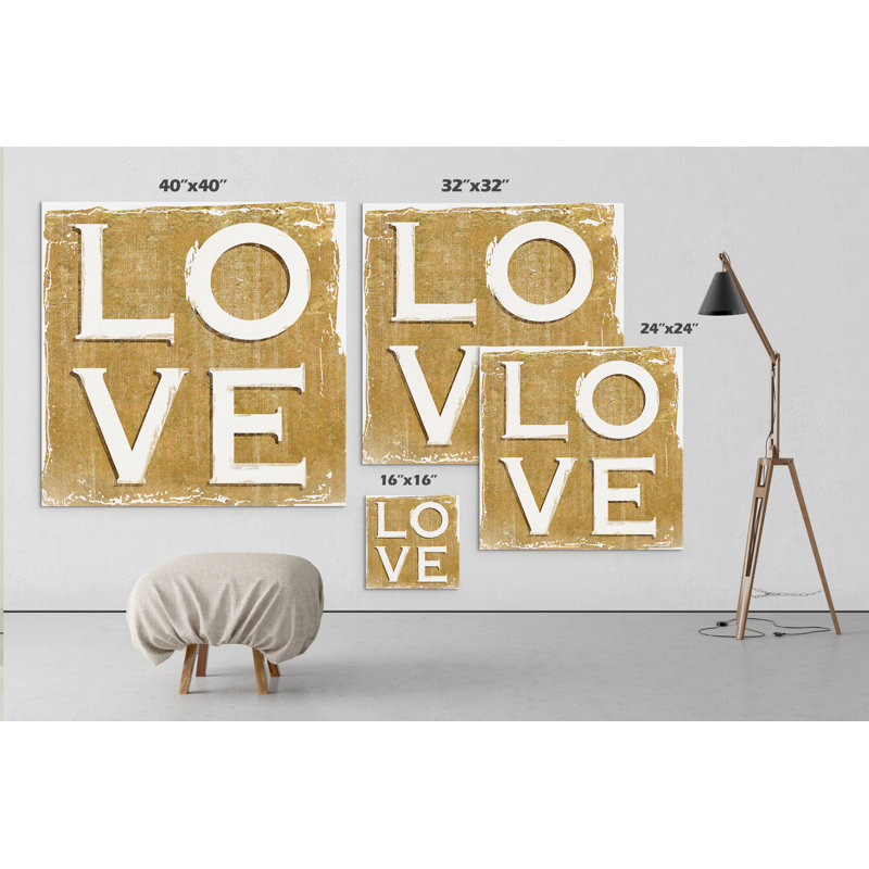 « love », art textuel sur toile tendue, H 16 po x l 16 po x P 1,5 po