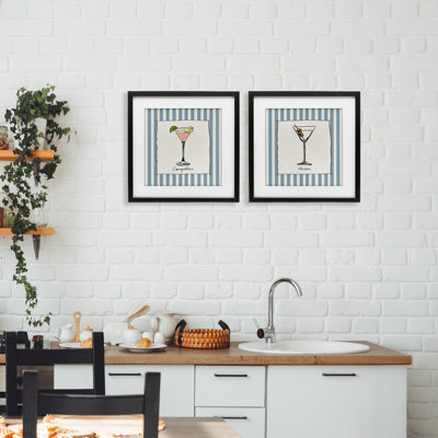 Summer Drinks on Stripes 2pc Framed Print Under Glass Set, design by Susan Jill