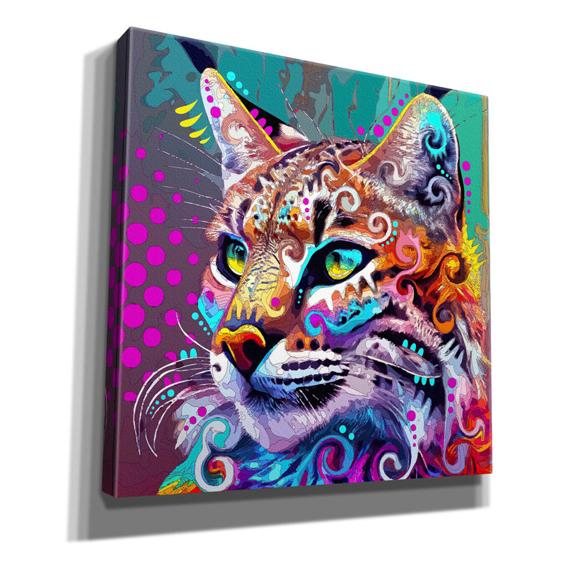 «Bobcat» par Dean Russo, art mural sur toile, H 12 po x l 12 po x P 0,75 po