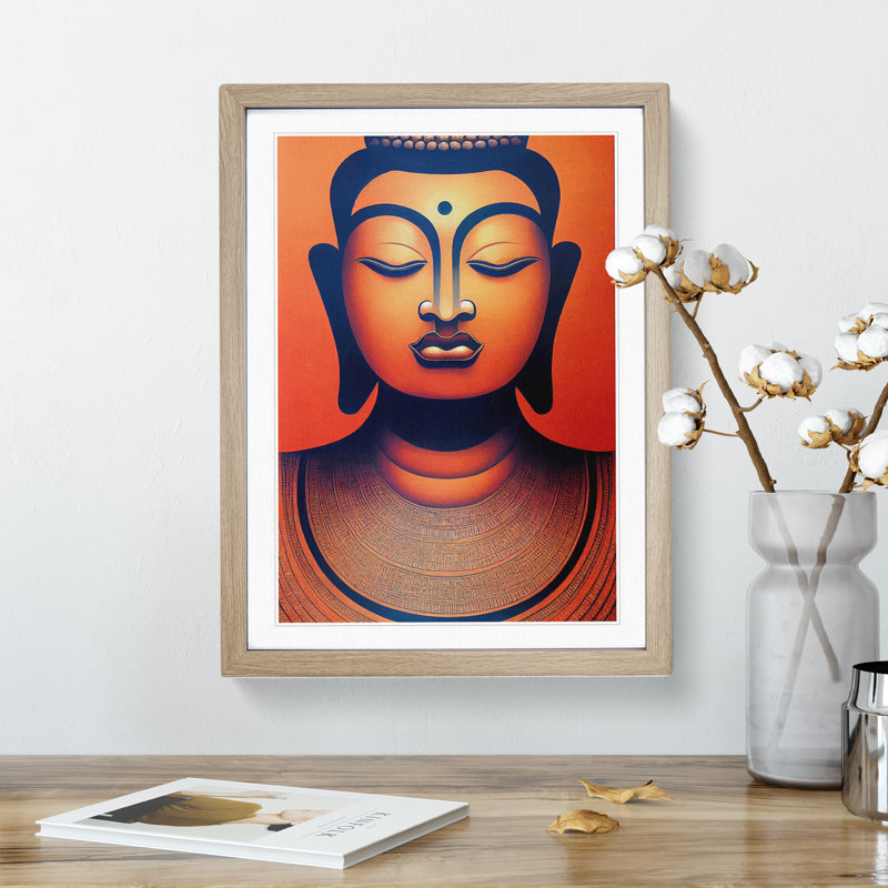 Soulful Buddha - Single Picture Frame Print, 64cm H x 46cm W x 2cm D, Oak