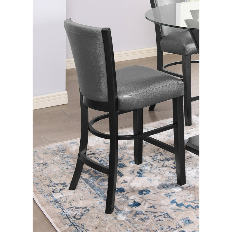 Élégante chaise de salle à manger rembourrée à hauteur de comptoir - tissu gris, structure noire, 2 po moderne