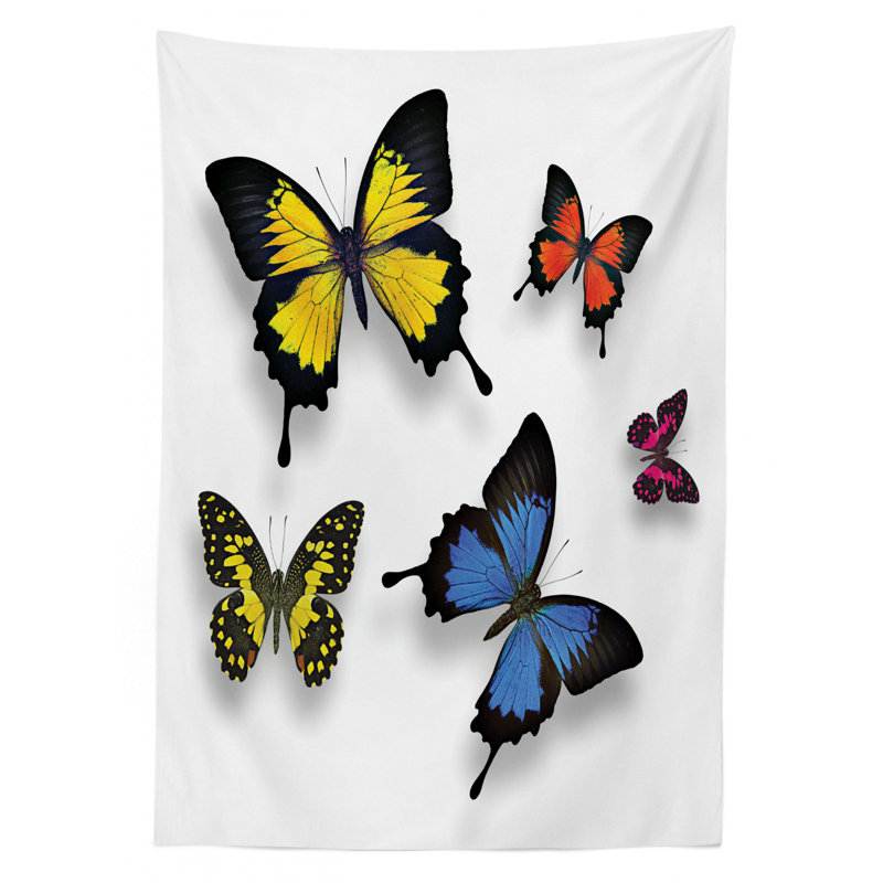 Butterfly Tablecloth, Various Colorful Butterflies Pattern And Moths With Grace Of Nature Themed Wings, Rectangular Table Cover For Dining Room Kitchen Decor, 52" X 70", Multicolor