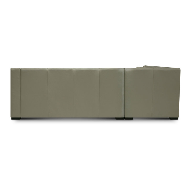 Gray Leather Upholstered Sectional Sofa with Wood Legs
