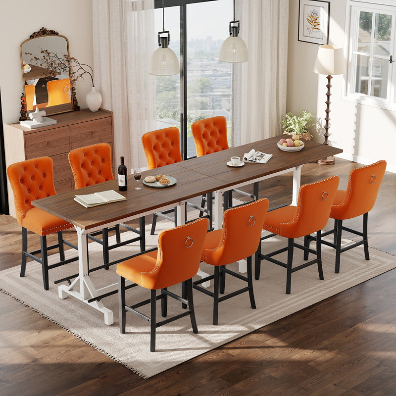59" Long Rectangular Bar Table Set, MDF Iron Table & Velvet Bar Stools Black Metal Legs, Commercial & Residential Use