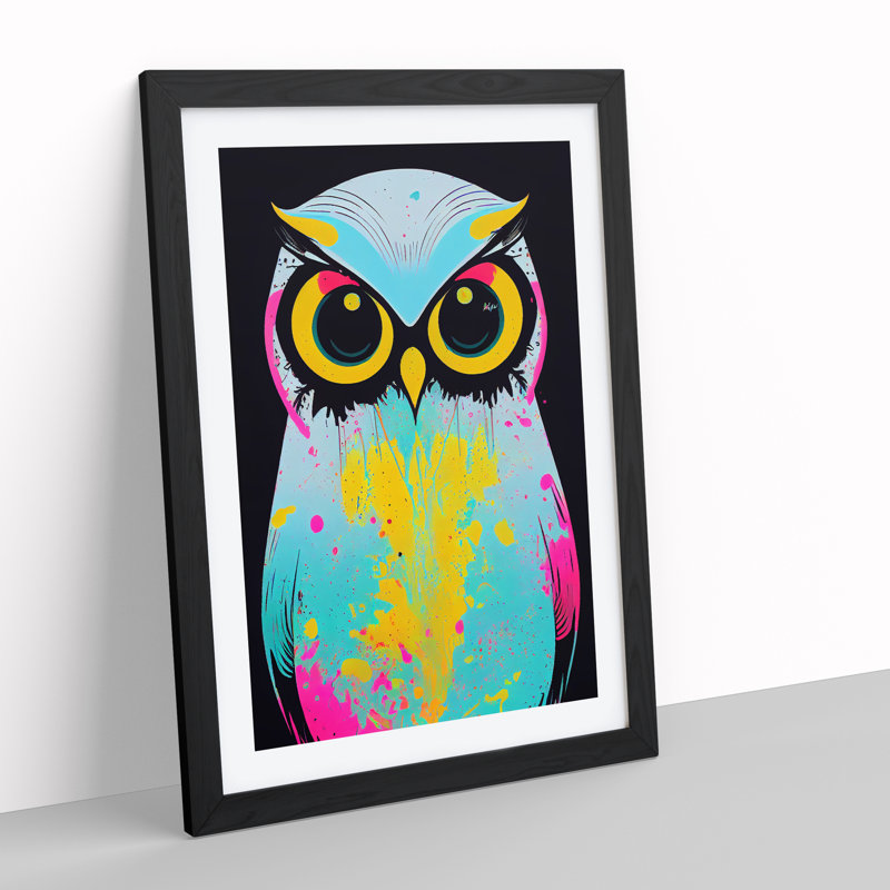 Paint Splashed Owl No.4 Abstract - Framed Print, Black, 64cm H x 46cm W x 2cm D