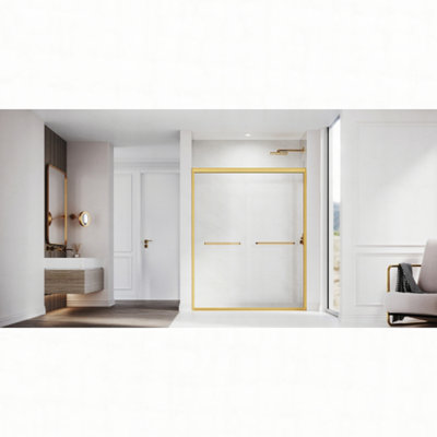 Sliding Shower Glass Door 50-54 in. W x 72 in. H, Adjustable Semi Frameless Shower Door, Certified Thick Clear Clear Tempered Glass, 304 Stainless Steel Handles, Brushed Gold